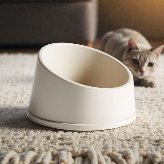 Kalivo Tilted Raised Cat Food Bowl - Matte Cream