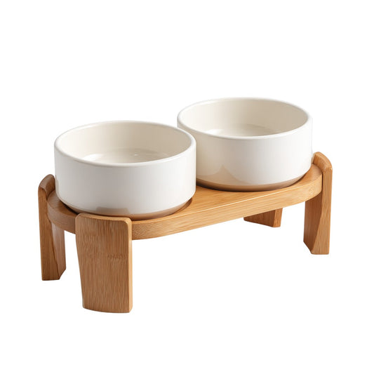 Kalivo Elevated Ceramic Pet Bowls with Bamboo Stand - Double Set